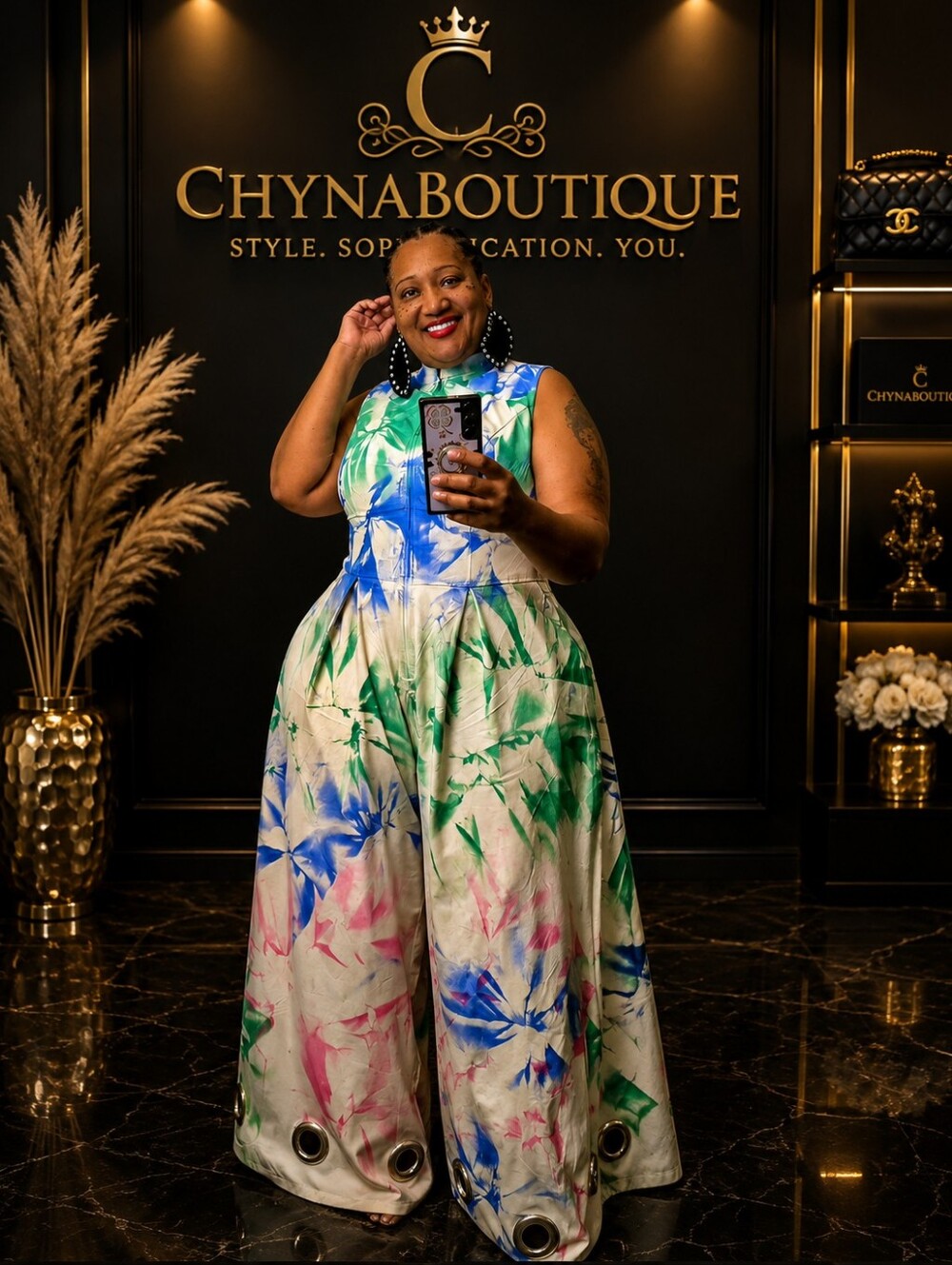 Sleeveless Floral Wide-Leg Jumpsuit in Multi-Color